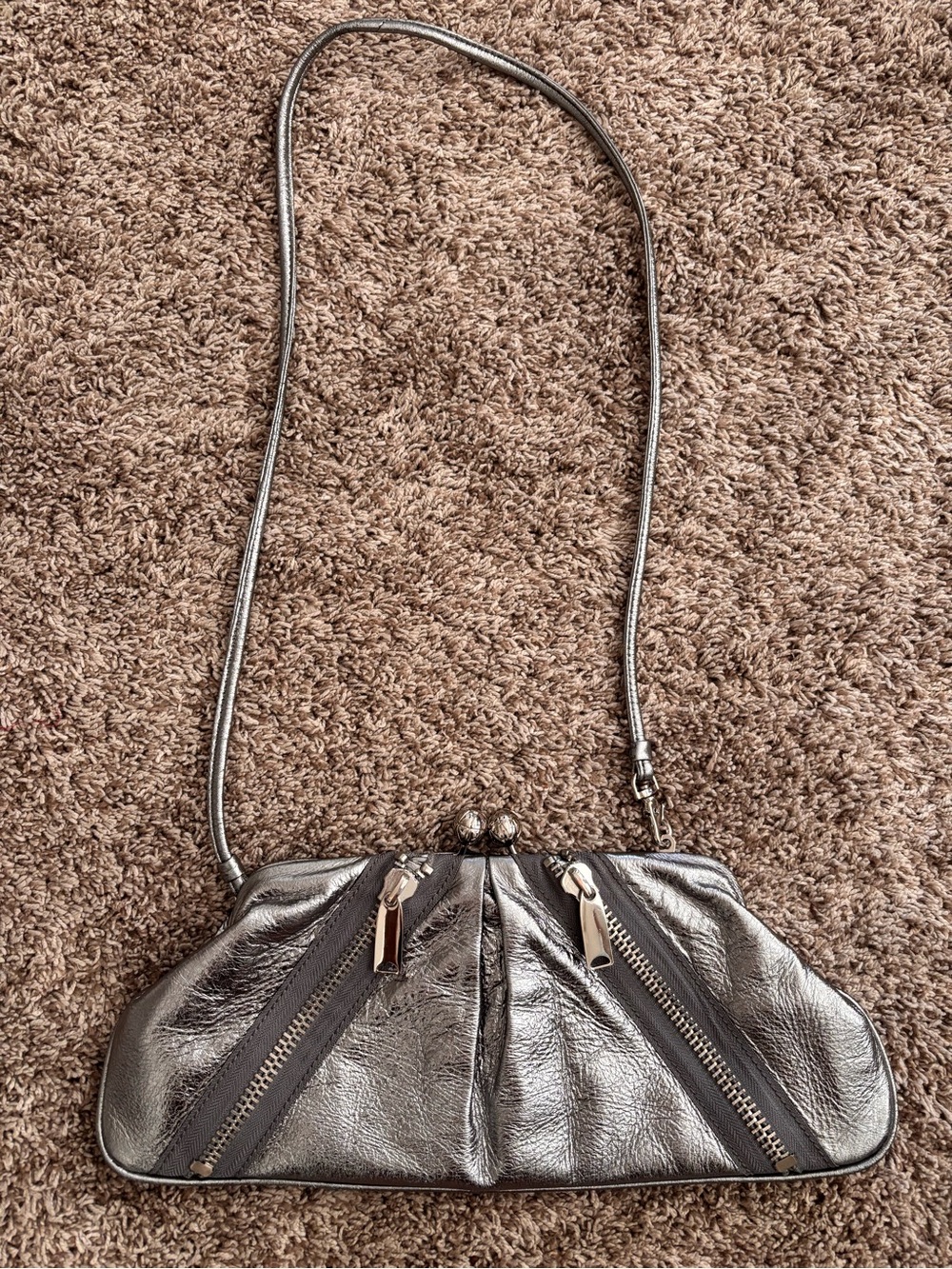 Y2K Metallic Gunmetal Frame Clutch Purse Futuristic Indie Glam Shoulder Bag